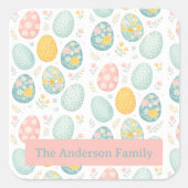 Pastel Easter Eggs Floral Pattern - Cute Spring Vierkante Sticker (Voorkant)