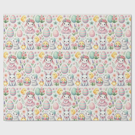 Pastel Easter Wrapping Paper – Schattigee konijnen Cadeaupapier (Vlak)