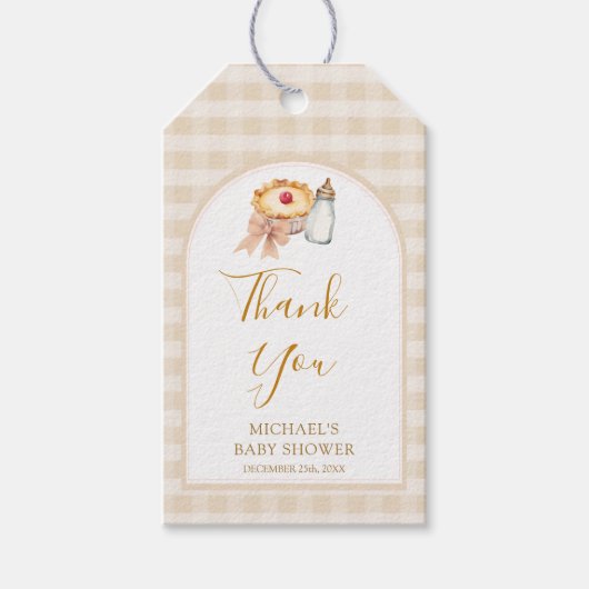 Pastel een beetje Cutie Pie Gingham Herfst Baby sh Cadeaulabel (Voorkant)