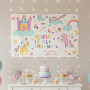 Pastel eenhoorn magie is rond de verjaardag spandoek