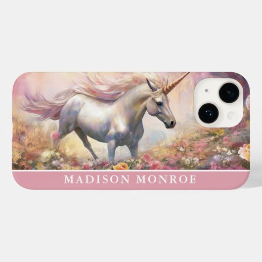 Pastel Eenhoorn met aangepaste naam Case-Mate iPhone Case (Achterkant (horizontaal))