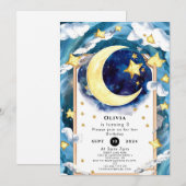 Pastel eenvoudige maan verjaardag kaart (Voorkant / Achterkant)