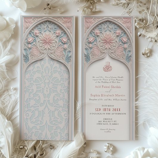 Pastel Elegance Faire-part de mariage islamique d'