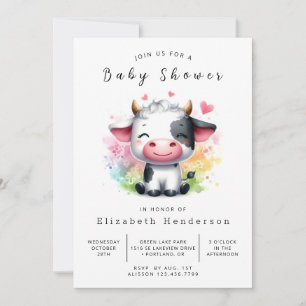 Pastel Elegant Eenvoudige Koe Baby shower Kaart