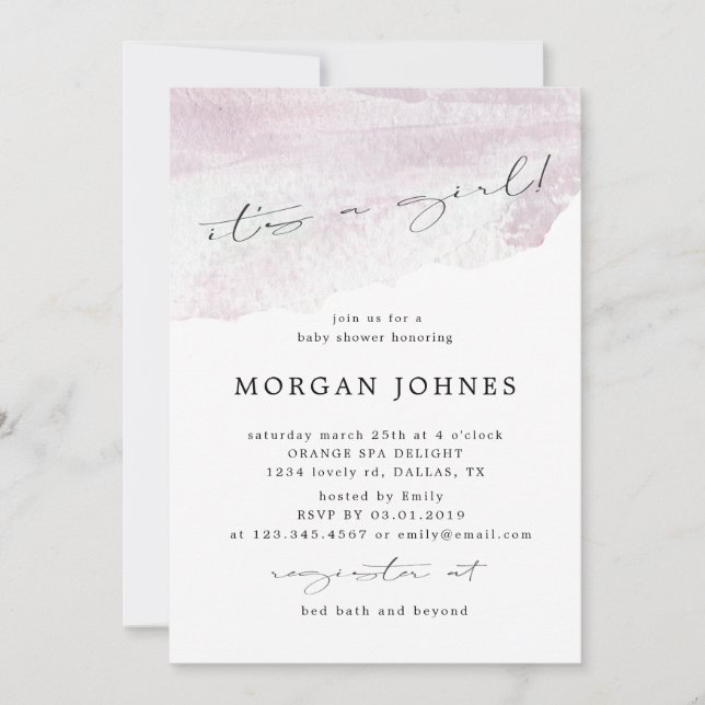 pastel elegant script het is een meisje Baby showe (Voorkant)