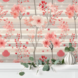 Pastel Elegante Roze Grijs Streep Bloem Behang