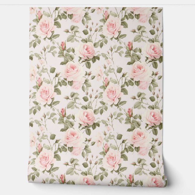Pastel Elegante Rozen Bloemen Behang (Afrollen)