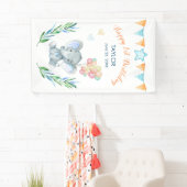 Pastel Elephant Blush Blue Star Happy Birthday Spandoek (Insitu)