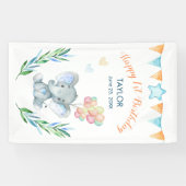 Pastel Elephant Blush Blue Star Happy Birthday Spandoek (Horizontaal)