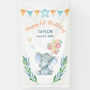 Pastel Elephant Blush Blue Star Happy Birthday Spandoek