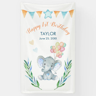 Pastel Elephant Blush Blue Star Happy Birthday Spandoek