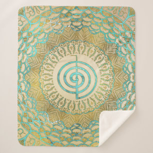Pastel en Gold Choku Rei-symbool in Mandala Sherpa Deken