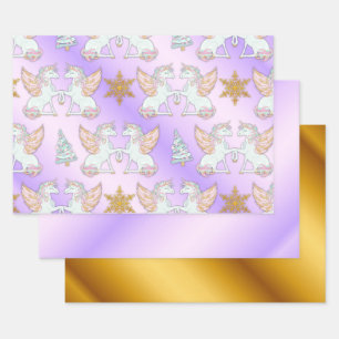 Pastel en Gold Unicorn Kerstmis Inpakpapier Vel