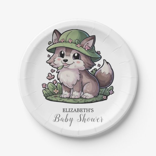 Pastel Enchanted Wolf Baby shower Papieren Bordje (Voorkant)