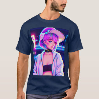 Pastel esthetische anime meisje synthwave anime me t-shirt