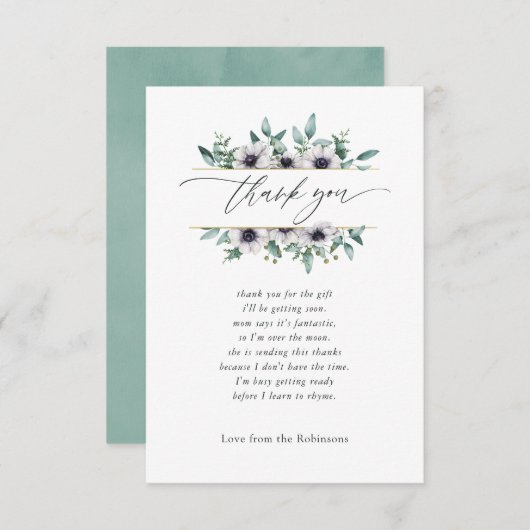 Pastel Eucalyptus Anemone Geometric Baby shower Bedankkaart (Voorkant / Achterkant)