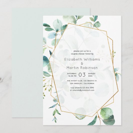 Pastel Eucalyptus Geometric Wedding Couples Shower Kaart (Voorkant / Achterkant)