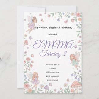 Pastel Fairy Garden Birthday Invitation | Editable Kaart
