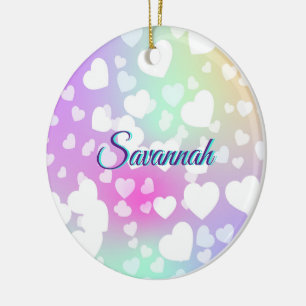 Pastel Falling Hearts gepersonaliseerd Keramisch Ornament