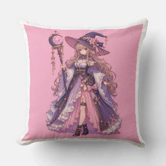 Pastel Fantasie Pixel Heks Meisje Kussen