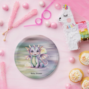 Pastel Fantasy Draak Baby Shower Papieren Bordje