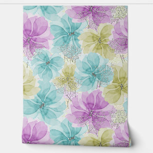 Pastel fee bloemen en witte baby's adem behang