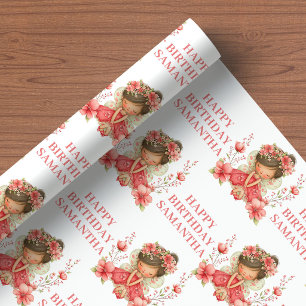 Pastel Feeënmeisje Blozende Bloemen Verjaardagsver Cadeaupapier