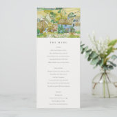 Pastel Fields Mountain Landscape Wedding Menu Kaar Kaart (Staand voorkant)
