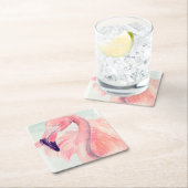 Pastel Flamingo Vierkante Kartonnen Onderzetter (Insitu)