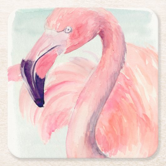 Pastel Flamingo Vierkante Kartonnen Onderzetter (Voorkant)