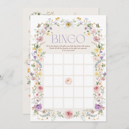 Pastel Fleur sauvage Bingo Fête des mariées Carte (Devant / Derrière)