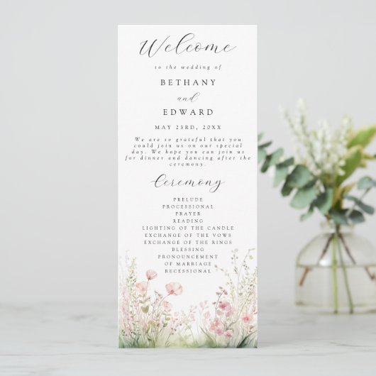 Pastel Fleur sauvage Wedding Programme (Debout devant)