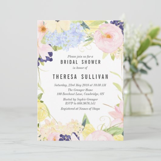 Pastel Fleurs de Printemps Invitation Douche nupti (Debout devant)