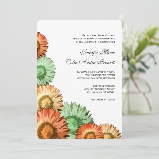 Pastel Fleurs Mint Coral Peach Faire-part de maria (Debout devant)