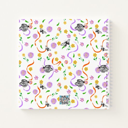 Pastel Fleurs Orange Flûtes Papillon Journal (Dos)