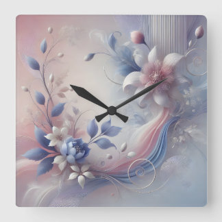 Pastel Floral Abstracte wandklok Vierkante Klok