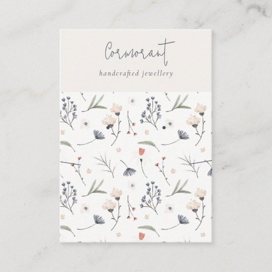 Pastel Floral Blue Rust Script Earning Ketting Visitekaartje (Voorkant)