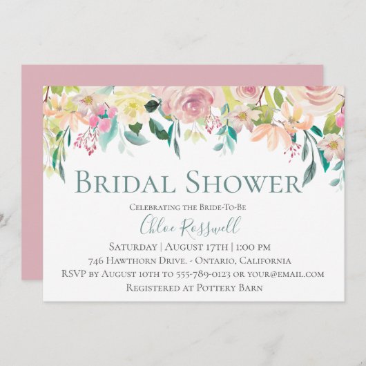 Pastel Floral Bouquet Bridal Douche Invitation (Devant / Derrière)