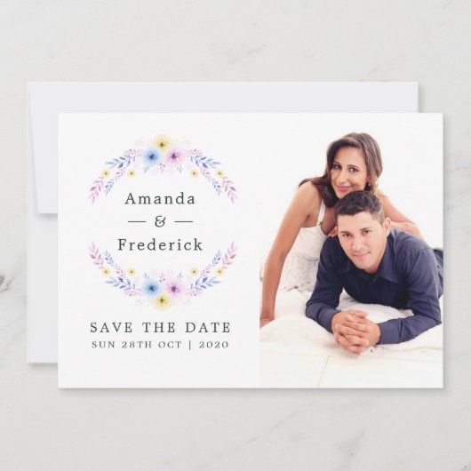 Pastel Floral bruiloft foto Save The Date (Voorkant)