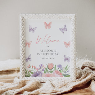 Pastel Floral Butterfly Affiche de bienvenue d'ann