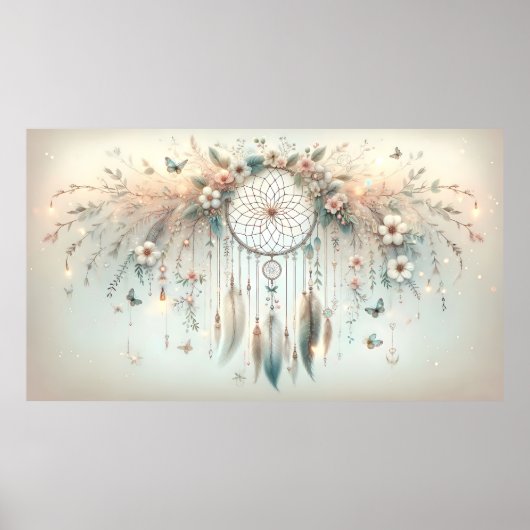 Pastel Floral Butterfly Dreamcatcher Poster (Voorkant)