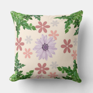 Pastel Floral Coussin avec Lavender Daisy & Green