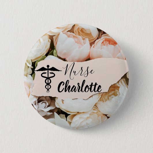 Pastel Floral Custom Name Nurse Ronde Button 5,7 Cm (Voorkant)