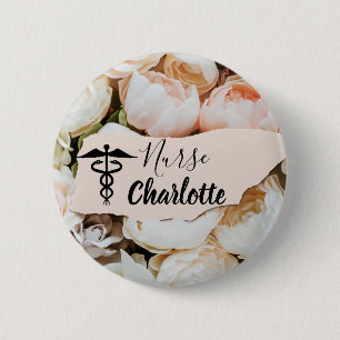 Pastel Floral Custom Name Nurse Ronde Button 5,7 Cm