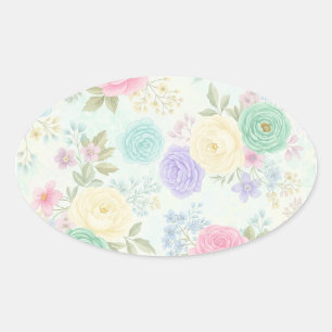 Pastel Floral Design Autocollant ovale