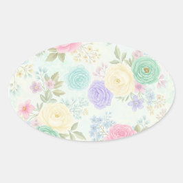 Pastel Floral Design Ovale Sticker