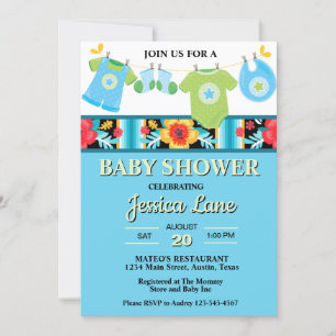 Pastel Floral en Plaid Boy Baby shower Kaart