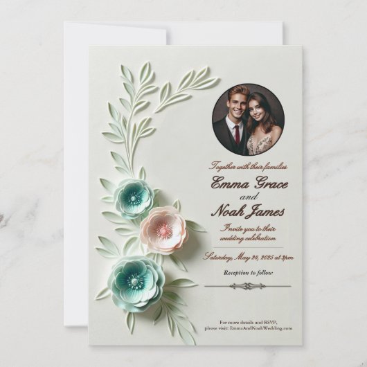 Pastel Floral Faire-part de mariage (Devant)