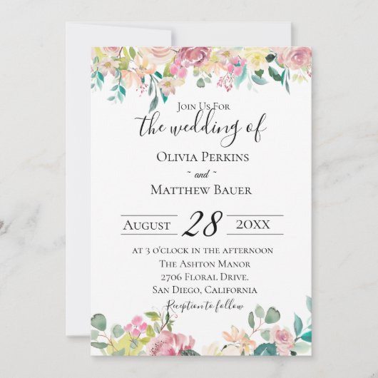 Pastel Floral Faire-part de mariage (Devant)