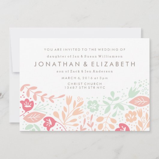 Pastel Floral Faire-part de mariage (Devant)